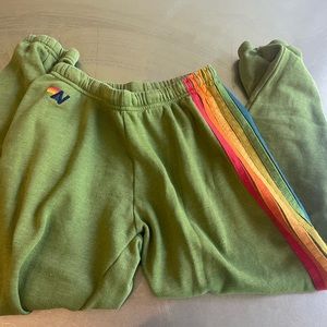 Green Aviator Nation 5 stripe sweatpants